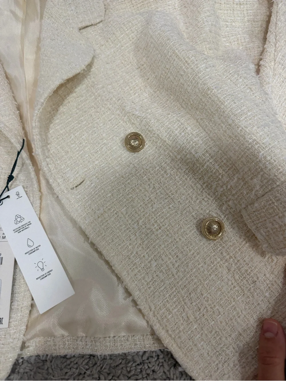 Zara Boucle tweed Double-Breasted Blazer Jacket with Gold Buttons NEW WITH TAGS - Picture 3 of 3
